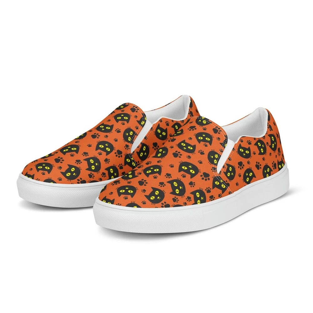 Orange Black Cat Pattern Halloween Slip On Shoes 90sfootwear Custom