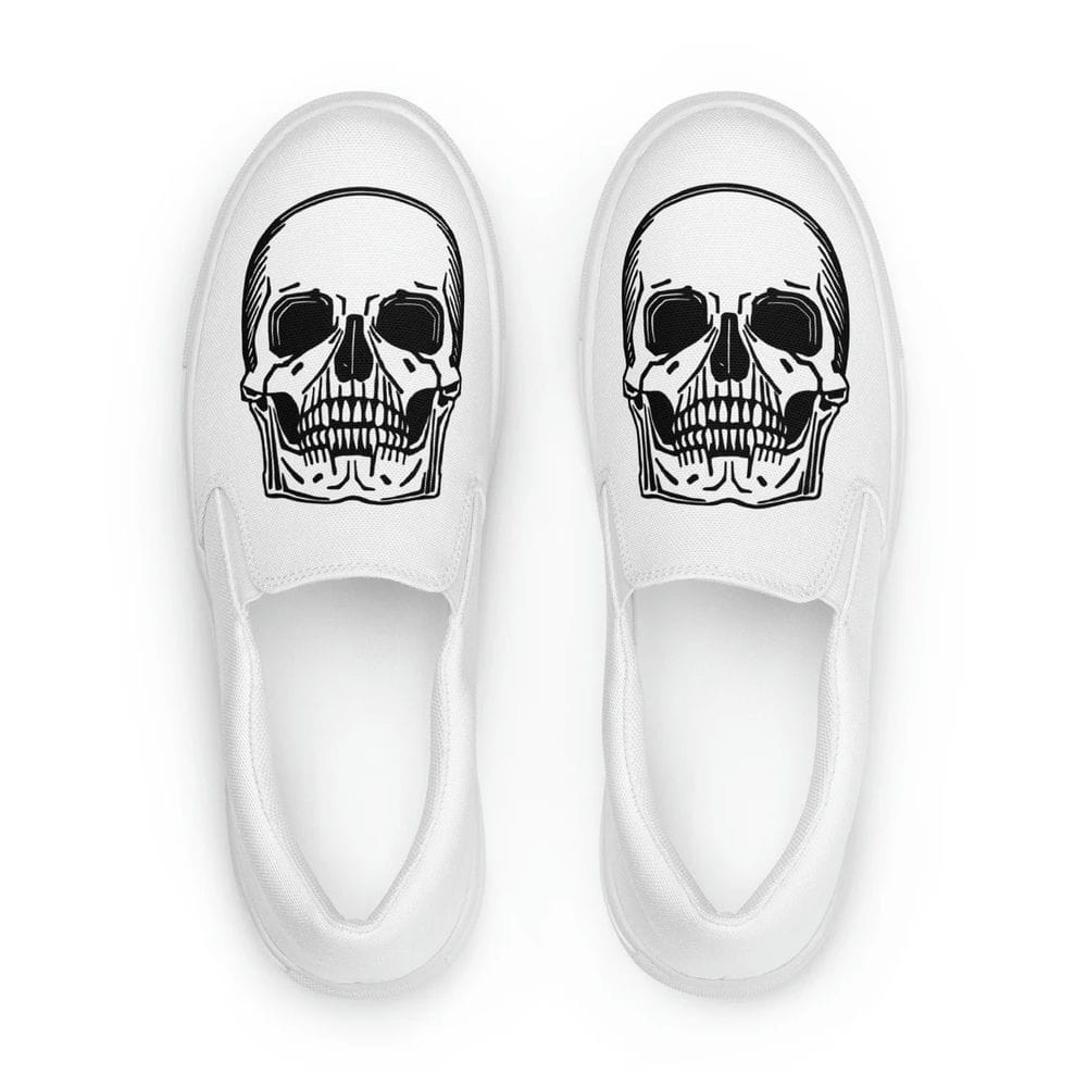Skull All White Halloween Slip On Shoes 90sfootwear Custom Graphic