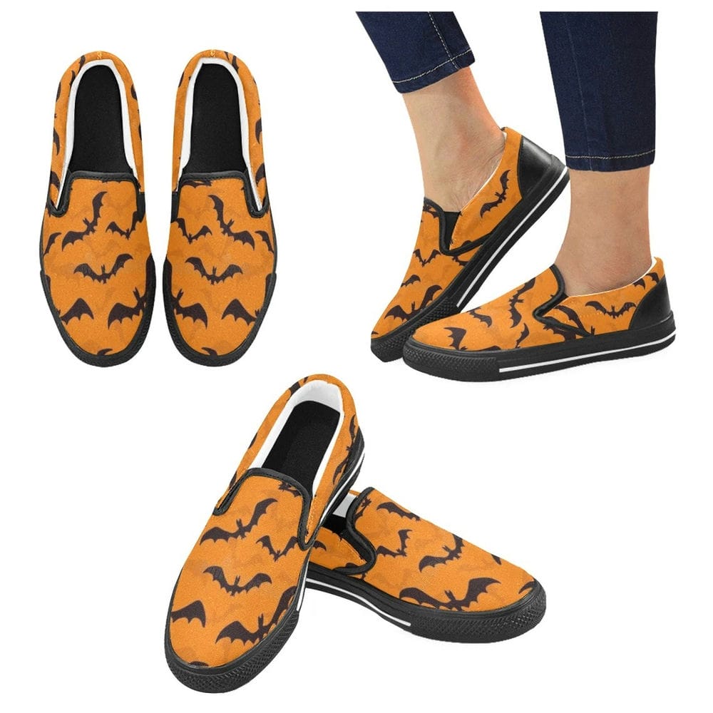 Spooky Bat Halloween Slip On Shoes 90sfootwear Custom Graphic