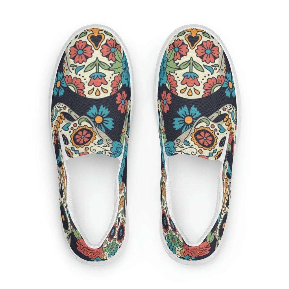 Sugar Skull Halloween Slip On Shoes 90sfootwear Custom Graphic